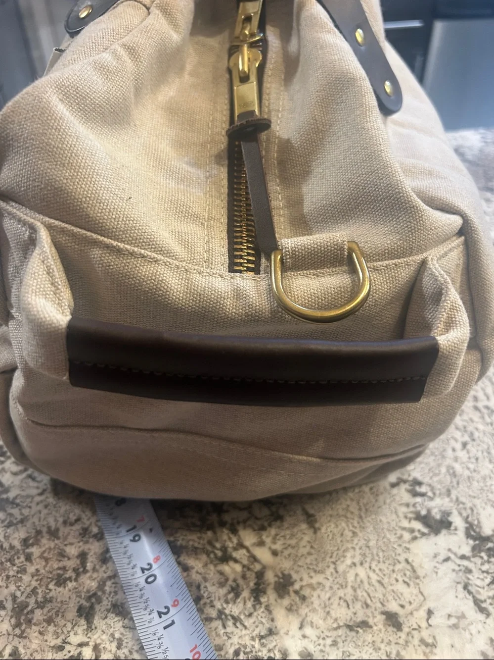 Glen Raven: Sunbrella Khaki Canvas Duffel Bag with Leather Accents